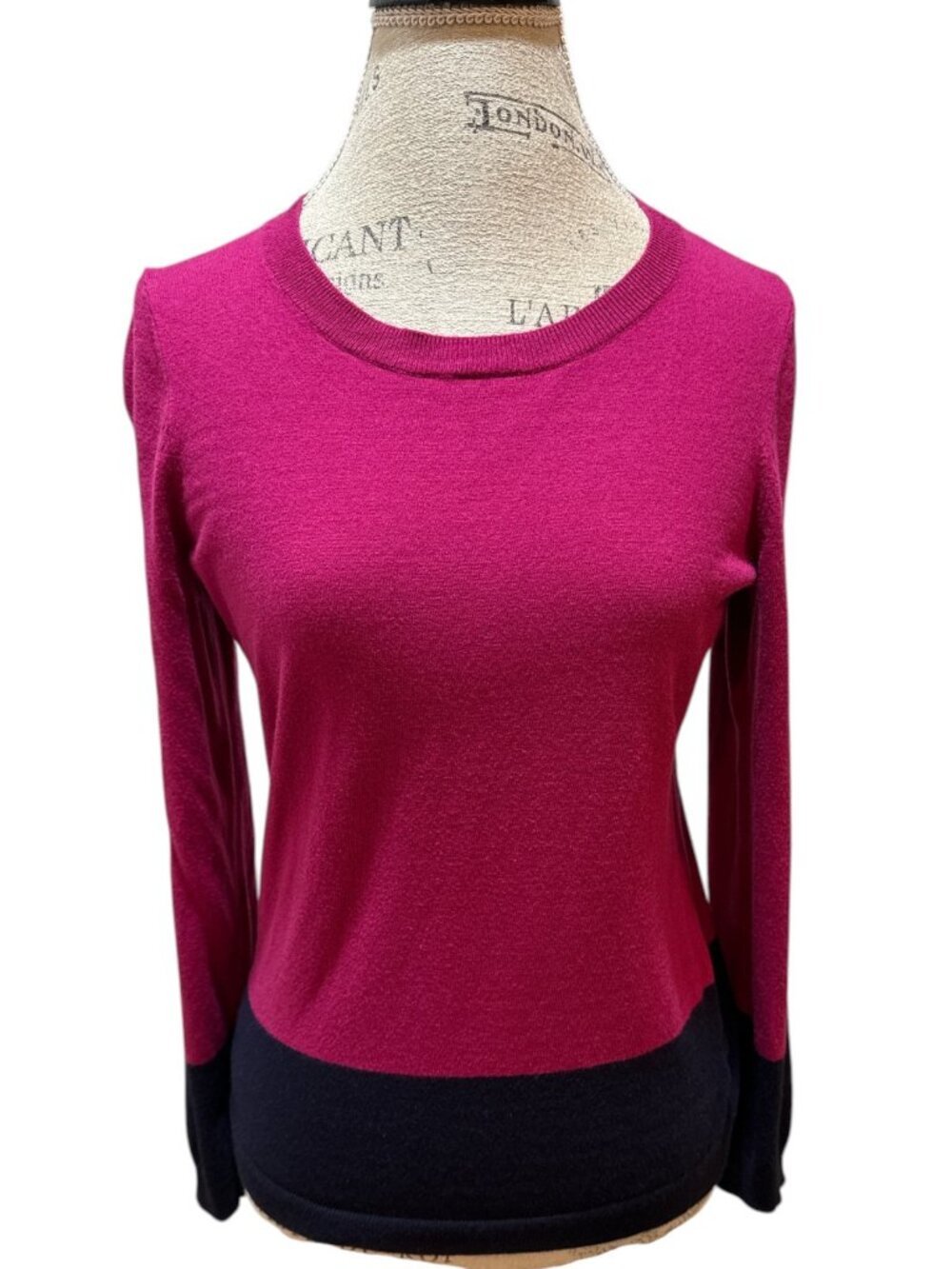Talbots Sz M Magenta & Navy Blue Long Sleeve Soft Comfy Pullover Sweater